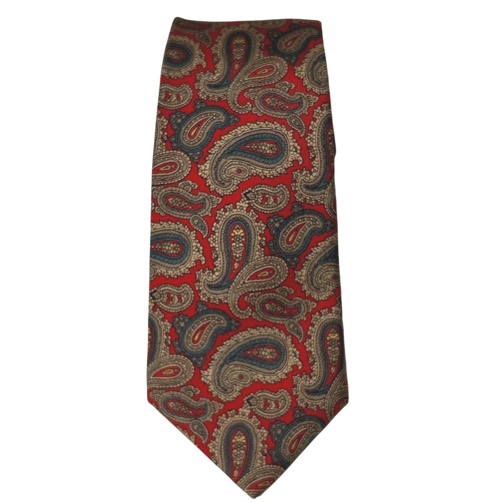 Allen Solly Silk‎ Paisley Necktie 3.5" Wide Red Gold Classic Mens Tie